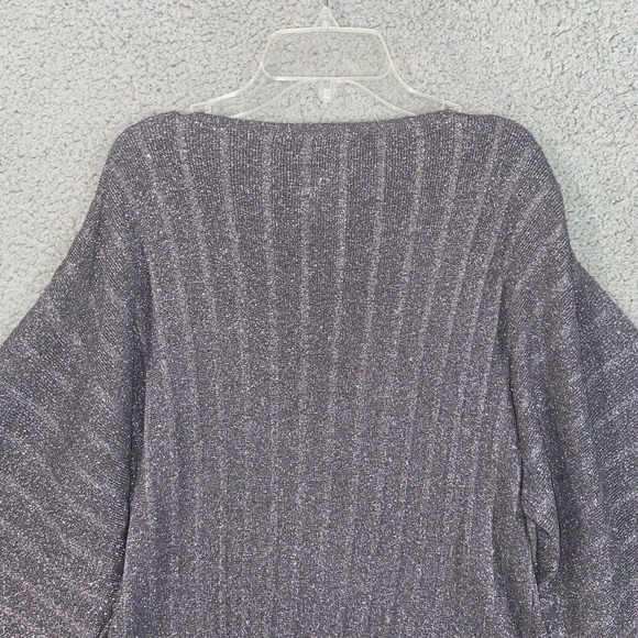Chico's Top Womens 2 Gray Glitter V Neck Knit Batwing Sleeve Casual Blouse - Picture 7 of 11